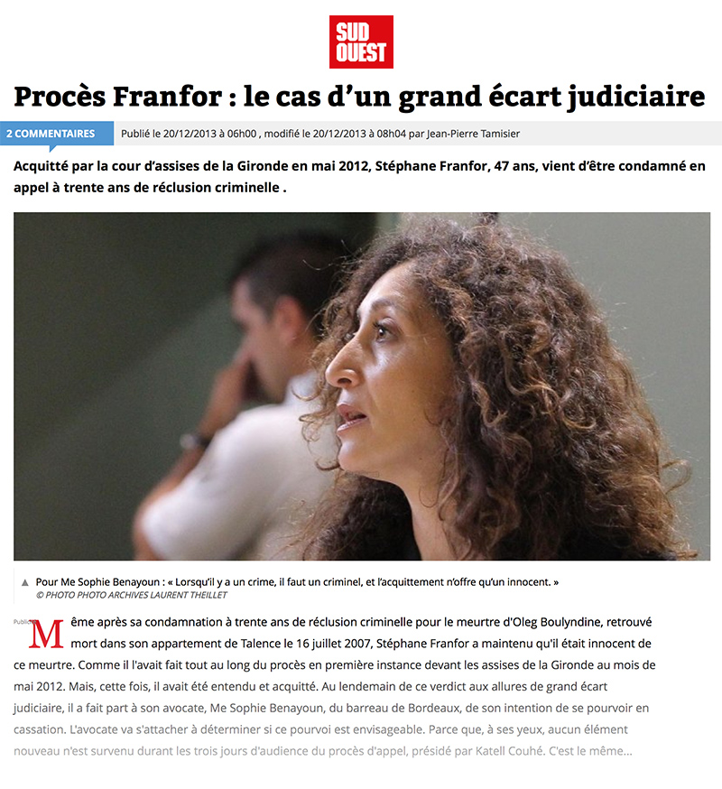 Proces franfor Sophie Benayoun avocat Bordeaux penal presse sud ouest